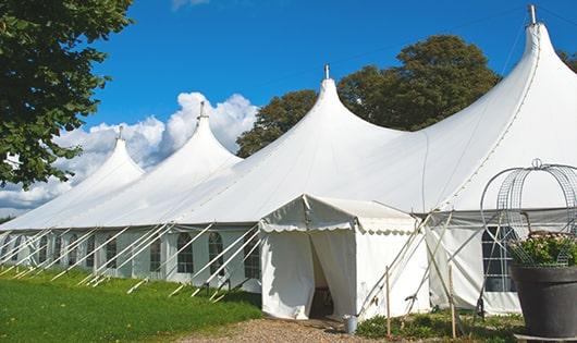 high-quality portable restrooms stationed at a wedding, meeting the needs of guests throughout the outdoor reception in Garden Grove